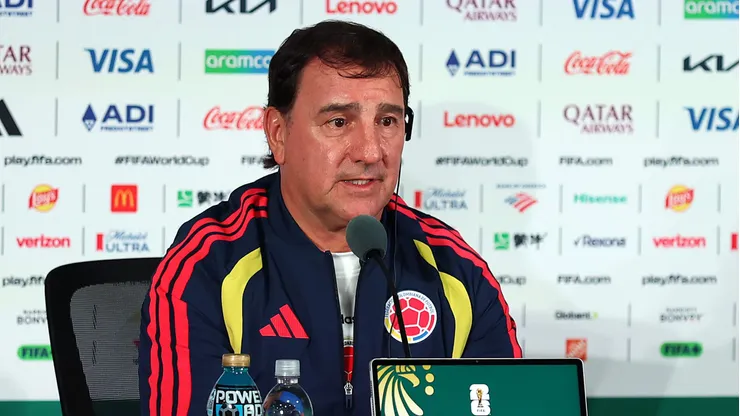 MEXICO CITY, MEXICO - JUNE 16: Nestor Lorenzo, Head Coach of Colombia, speaks during a press conference one day ahead of the FIFA World Cup 2026 Group K match between Uzbekistan and Colombia at Mexico City Stadium on June 16, 2026 in Mexico City, Mexico. (Photo by Luke Hales/Getty Images)