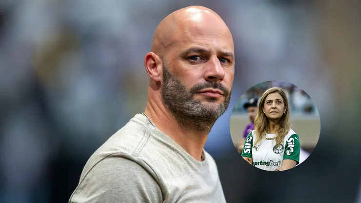 Franclim Carvalho técnico do Botafogo durante partida contra o Atlético-MG/Leila Pereira presidente do Palmeiras antes da partida contra o Corinthians (Imagem: Fernando Moreno/AGIF/Fabio Giannelli/AGIF)