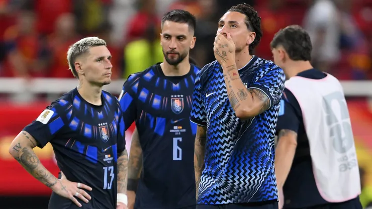 ZAPOPAN, MEXICO - JUNE 26: Jose Maria Gimenez #2 of Uruguay shows dejection after the team's 0-1 defeat and elimination from the tournament following the FIFA World Cup 2026 Group H match between Uruguay and Spain at Guadalajara Stadium on June 26, 2026 in Zapopan, Mexico. (Photo by David Ramos/Getty Images)