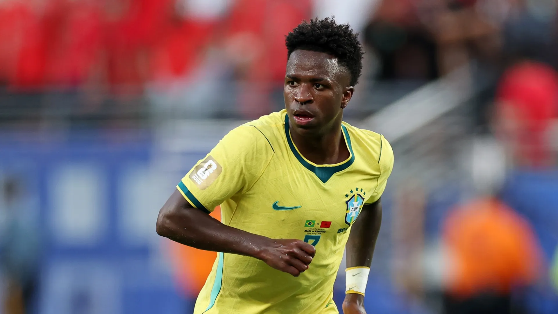 Vinicius Junior #7 (Brasil) durante a partida contra o Marrocos pela Copa do Mundo de 2026, em Nova York/Nova Jersey. (Foto: Dan Mullan/Getty Images)