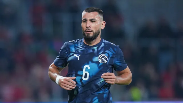 LENS, FRANCE - MARCH 31: Junior Alonso of Paraguay in action during the international friendly match between Morocco and Paraguay at Stade Bollaert-Delelis on March 31, 2026 in Lens, France. (Photo by Franco Arland/Getty Images)