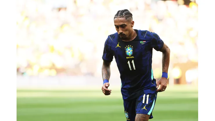 CLEVELAND, OHIO - JUNE 06: Raphinha of Brazil gestures during the international friendly match between Brazil and Egypt at Huntington Bank Field on June 06, 2026 in Cleveland, Ohio. (Photo by Kirk Irwin/Getty Images)