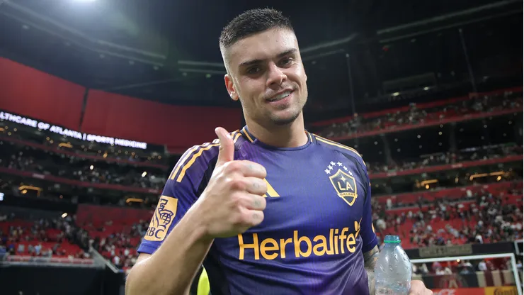 ATLANTA, GEORGIA - MAY 09: Gabriel Pec #11 of the LA Galaxy celebrates a win over the Atlanta United after a match at Mercedes-Benz Stadium on May 09, 2026 in Atlanta, Georgia. (Photo by Jonathan Bachman/Getty Images)