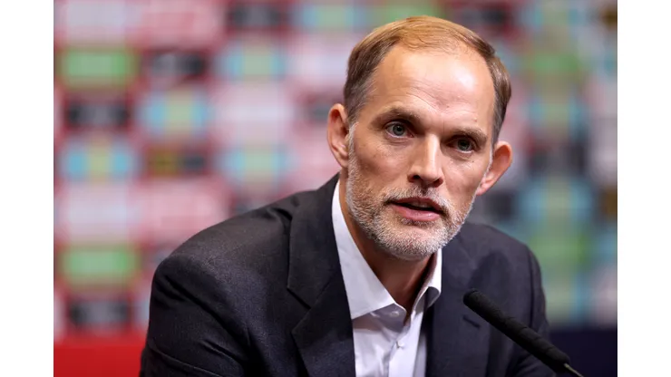 LONDON, ENGLAND - OCTOBER 16: Thomas Tuchel, Manager of England, speaks to the media during a press conference as he is announced as the new England manager at Wembley Stadium on October 16, 2024 in London, England. (Photo by Ryan Pierse/Getty Images)