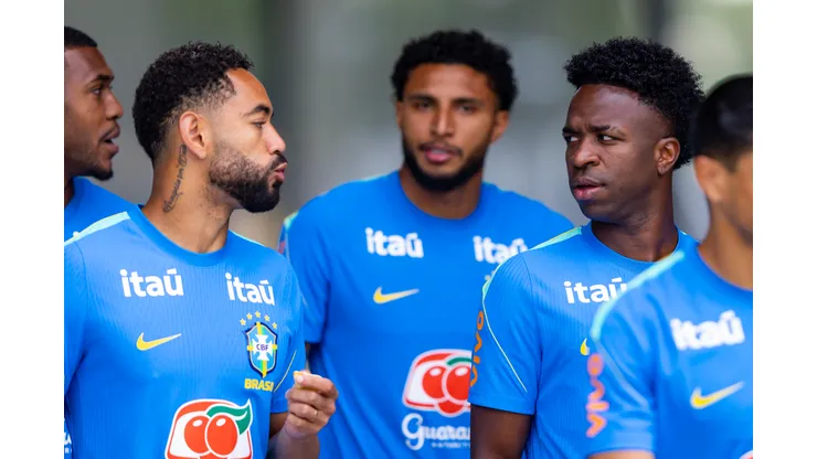 Jogadores da Seleção Brasileira em treinamento durante a Copa do Mundo.