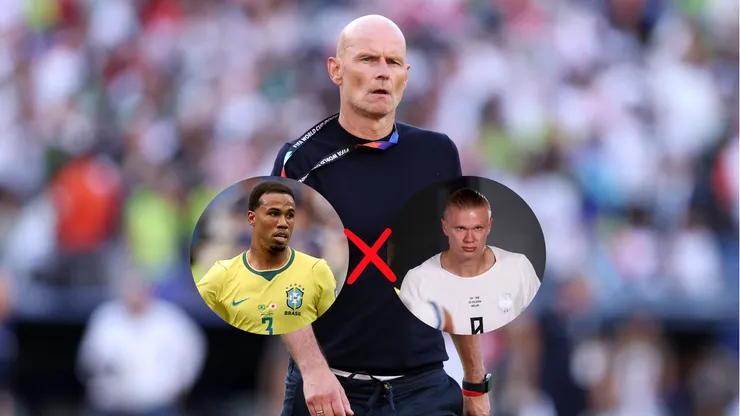 Ståle Solbakken (Noruega) contra o Irã na Copa 2026 / Gabriel Magalhães #3 (Brasil) contra o Japão na Copa 2026 / Erling Haaland #9 (Noruega) contra a Costa do Marfim na Copa 2026 (Foto: Justin Setterfield/Getty Images / Lars Baron/Getty Images / Lars Baron/Getty Images)