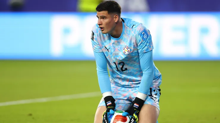 SANTA CLARA, CALIFORNIA - JUNE 25: Goalkeeper, Orlando Gill of Paraguay looks on during the FIFA World Cup 2026 Group D match between Paraguay and Australia at San Francisco Bay Area Stadium on June 25, 2026 in Santa Clara, California. (Photo by Dean Mouhtaropoulos/Getty Images)