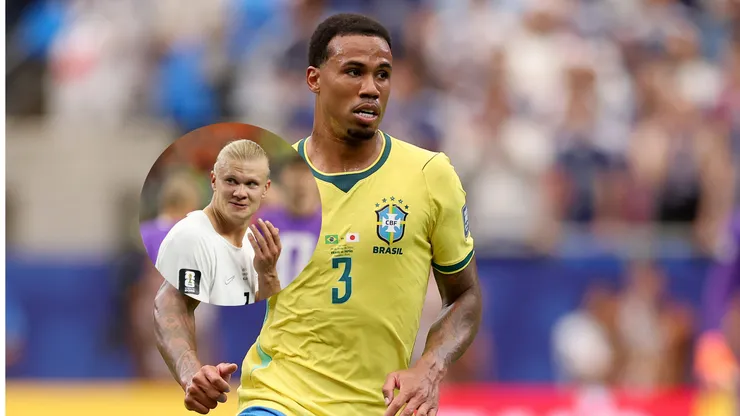 Gabriel Magalhães #3 (Brasil) contra o Japão na Copa 2026 / Erling Haaland #9 (Noruega) comemora vitória por 2 a 1 contra a Costa do Marfim na Copa 2026 (Foto: Lars Baron/Getty Images / Stacy Revere/Getty Images)