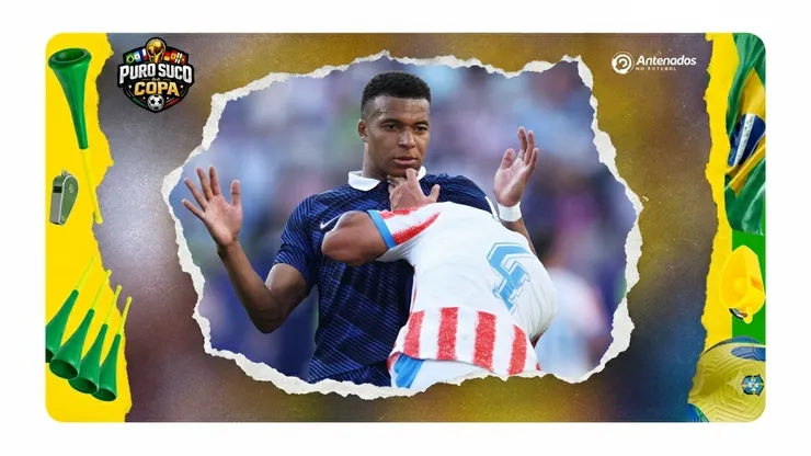 Kylian Mbappe #10 of France is pushed by Juan Jose Caceres #4 of Paraguay during the FIFA World Cup 2026 Round of 16 match between Paraguay and France at Philadelphia Stadium on July 04, 2026 in Philadelphia, Pennsylvania. (Photo by Buda Mendes/Getty Images)