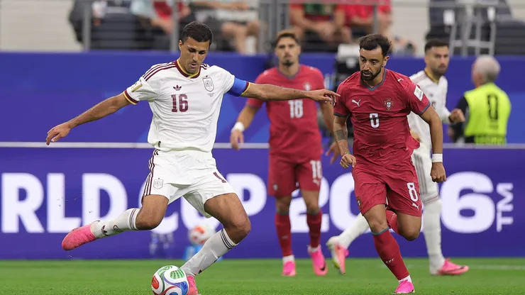 Rodri em Espanha x Portugal pela Copa do Mundo 2026. Foto: Alex Slitz/Getty Images