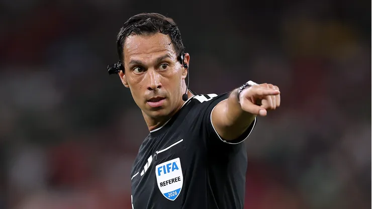 GUADALUPE, MEXICO - JUNE 24: Referee Facundo Tello gestures during the FIFA World Cup 2026 Group A match between South Africa and Korea Republic at Monterrey Stadium on June 24, 2026 in Guadalupe, Mexico. (Photo by Luke Hales/Getty Images)