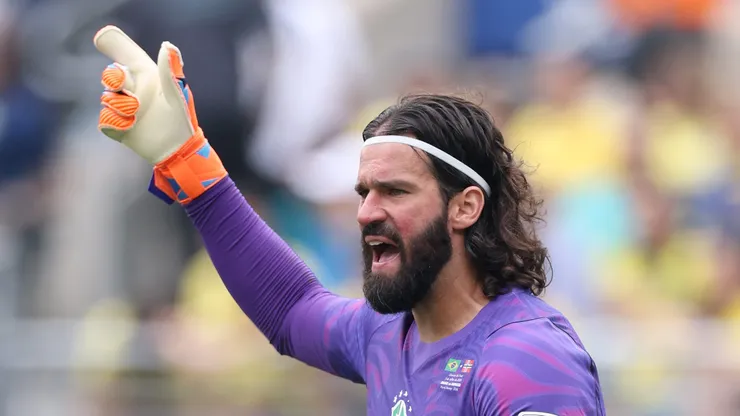 EAST RUTHERFORD, NEW JERSEY - JULY 05: Alisson #1 of Brazil reacts during the FIFA World Cup 2026 Round of 16 match between Brazil and Norway at New York New Jersey Stadium on July 05, 2026 in East Rutherford, New Jersey. (Photo by Justin Setterfield/Getty Images)