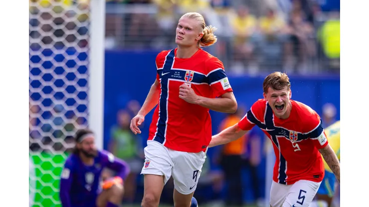 ESTADOS UNIDOS - NOVA YORK - 05/07/2026 - COPA DO MUNDO 2026, BRASIL X NORUEGA - Braut Haaland jogador do Noruega comemora seu gol durante partida contra o Brasil no estadio MetLife Stadium pelo campeonato Copa Do Mundo 2026. Foto: Rodolfo Buhrer/AGIF
