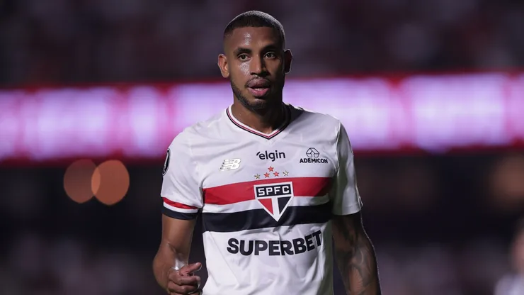 André Silva jogador do São Paulo durante partida contra o Talleres no estádio Morumbi pelo campeonato Copa Libertadores 2025. Foto: Ettore Chiereguini/AGIF