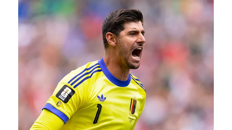 SEATTLE, WASHINGTON - JULY 01: Thibaut Courtois of Belgium celebrates after Youri Tielemans of Belgium scores the teams third goal during the FIFA World Cup 2026 Round Of 32 match between Belgium and Senegal at Seattle Stadium on July 01, 2026 in Seattle, Washington. (Photo by Fran Santiago/Getty Images)