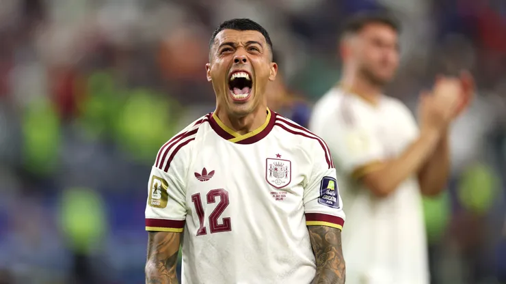 ARLINGTON, TEXAS - JULY 14: Pedro Porro #12 of Spain celebrates after the 2-0 victory during the FIFA World Cup 2026 Semi Final match between France and Spain at Dallas Stadium on July 14, 2026 in Arlington, Texas. (Photo by Florencia Tan Jun/Getty Images)