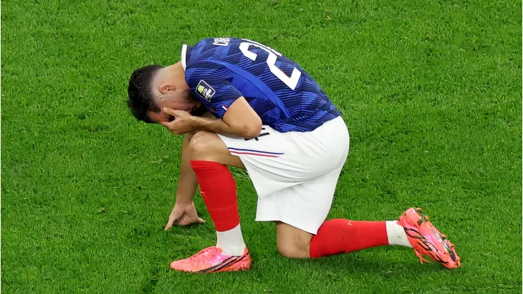 ARLINGTON, TEXAS - JULY 14: Rayan Cherki #24 of France shows dejection after the team's 0-2 defeat in the FIFA World Cup 2026 Semi Final match between France and Spain at Dallas Stadium on July 14, 2026 in Arlington, Texas. (Photo by Kevin C. Cox/Getty Images)