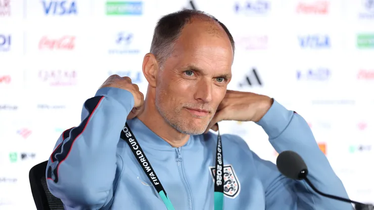 ATLANTA, GEORGIA - JULY 14: Thomas Tuchel, Manager of England, attends a press conference one day ahead of the FIFA World Cup 2026 Semi Final match at Atlanta Stadium on July 14, 2026 in Atlanta, Georgia. (Photo by Justin Setterfield/Getty Images)