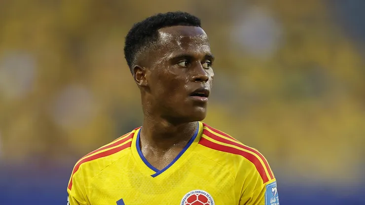 MIAMI GARDENS, FLORIDA - JUNE 27: Jhon Arias #11 of Colombia looks on during the FIFA World Cup 2026 Group K match between Colombia and Portugal at Miami Stadium on June 27, 2026 in Miami Gardens, Florida. (Photo by Michael Reaves/Getty Images)
