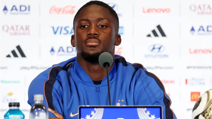 MIAMI GARDENS, FLORIDA - JULY 17: Ibrahima Konate #15 of France looks on during a press conference a day before the FIFA World Cup 2026 Bronze Final match between France and England at Miami Stadium on July 17, 2026 in Miami Gardens, Florida. (Photo by Jamie Squire/Getty Images)
