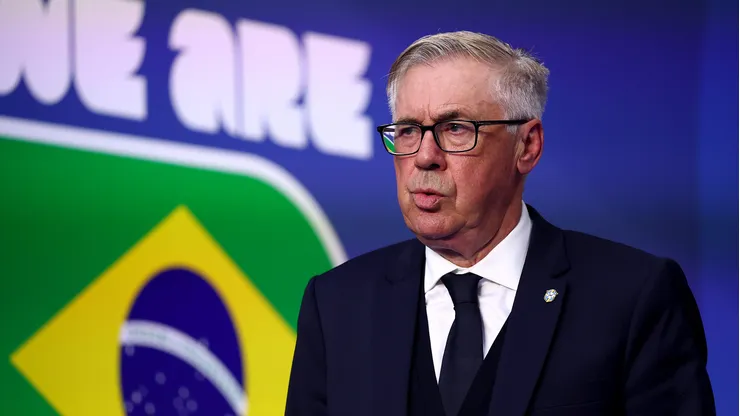 MIAMI GARDENS, FLORIDA - JUNE 24: Carlo Ancelotti, Head Coach of Brazil, walks out of the tunnel for the second half during the FIFA World Cup 2026 Group C match between Scotland and Brazil at Miami Stadium on June 24, 2026 in Miami Gardens, Florida. (Photo by Megan Briggs/Getty Images)