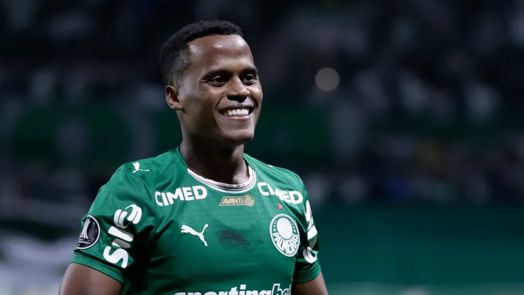 Jhon Arias jogador do Palmeiras comemora seu gol durante partida contra o Junior Barranquilla no estadio Nubank Arena pelo campeonato Copa Libertadores 2026. Foto: Marcello Zambrana/AGIF