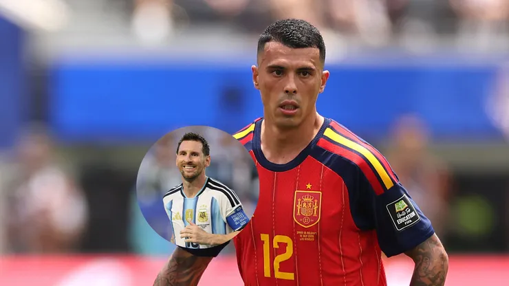 Pedro Porro (Espanha) domina a bola contra a Bélgica pelas quartas de final da Copa 2026, enquanto Lionel Messi (Argentina) comemora gol de Lisandro Martínez contra Cabo Verde na fase de 16 avos de final (Fotos: Florencia Tan Jun/Getty Images / Michael Reaves/Getty Images)
