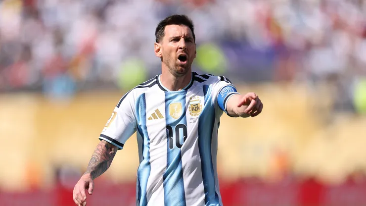 Lionel Messi #10 of Argentina reacts during the FIFA World Cup 2026 Final match between Spain and Argentina at New York New Jersey Stadium on July 19, 2026 in East Rutherford, New Jersey. (Photo by Carl Recine/Getty Images)