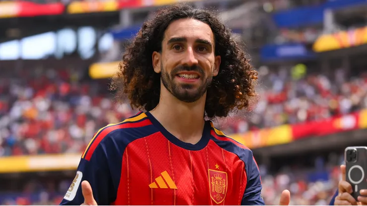 INGLEWOOD, CALIFORNIA - JULY 10: Marc Cucurella #24 of Spain celebrates after the 2-1 victory during the FIFA World Cup 2026 Quarter Final match between Spain and Belgium at Los Angeles Stadium on July 10, 2026 in Inglewood, California. (Photo by David Ramos/Getty Images)