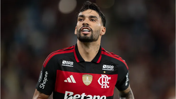 Lucas Paqueta jogador do Flamengo comemora seu gol durante partida contra o Cusco no estadio Maracana pelo campeonato Copa Libertadores 2026. Foto: Jorge Rodrigues/AGIF