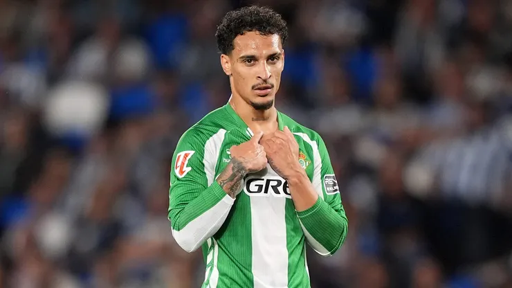 Antony of Real Betis celebrates scoring his team's first goal during the LaLiga EA Sports match between Real Sociedad and Real Betis Balompie at Reale Arena on May 09, 2026 in San Sebastian, Spain.