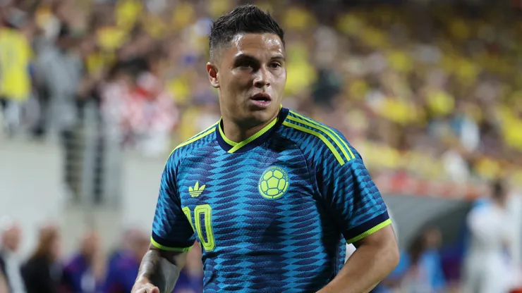 ORLANDO, FLORIDA - MARCH 26: Juan Fernando Quintero of Colombia looks on during the international friendly match between Colombia and Croatia at Camping World Stadium on March 26, 2026 in Orlando, Florida. (Photo by Leonardo Fernandez/Getty Images)