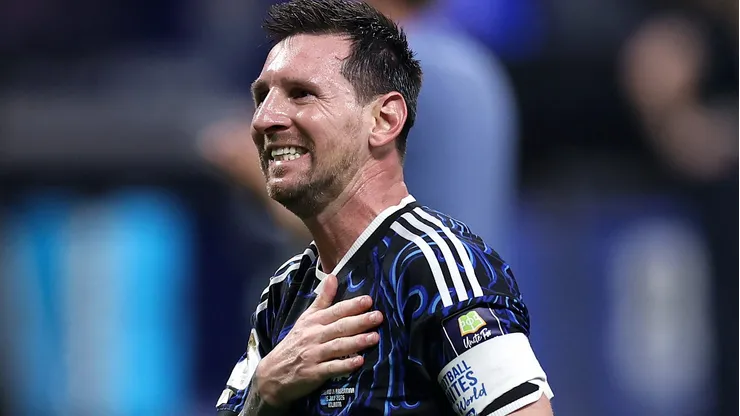 ATLANTA, GEORGIA - JULY 15: Lionel Messi #10 of Argentina celebrates after the 2-1 win during the FIFA World Cup 2026 Semi Final match between England and Argentina at Atlanta Stadium on July 15, 2026 in Atlanta, Georgia. (Photo by Buda Mendes/Getty Images)