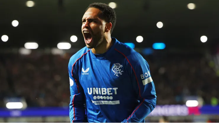 GLASGOW, SCOTLAND - JANUARY 02: Danilo of Rangers celebrates after scores his team's third goal during the SPL | Premier League match between Rangers FC and Celtic FC at Ibrox Stadium on January 02, 2025 in Glasgow, Scotland. (Photo by Ian MacNicol/Getty Images)