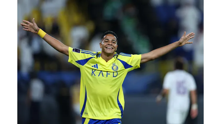 RIYADH, SAUDI ARABIA - NOVEMBER 05: Wesley of Al-Nassr celebrates scoring their fourth goal during the AFC Champions League Elite match between Al-Nassr FC and Al Ain FC at Al-Awaal Park on November 05, 2024 in Riyadh, Saudi Arabia. (Photo by Abdullah Ahmed/Getty Images)